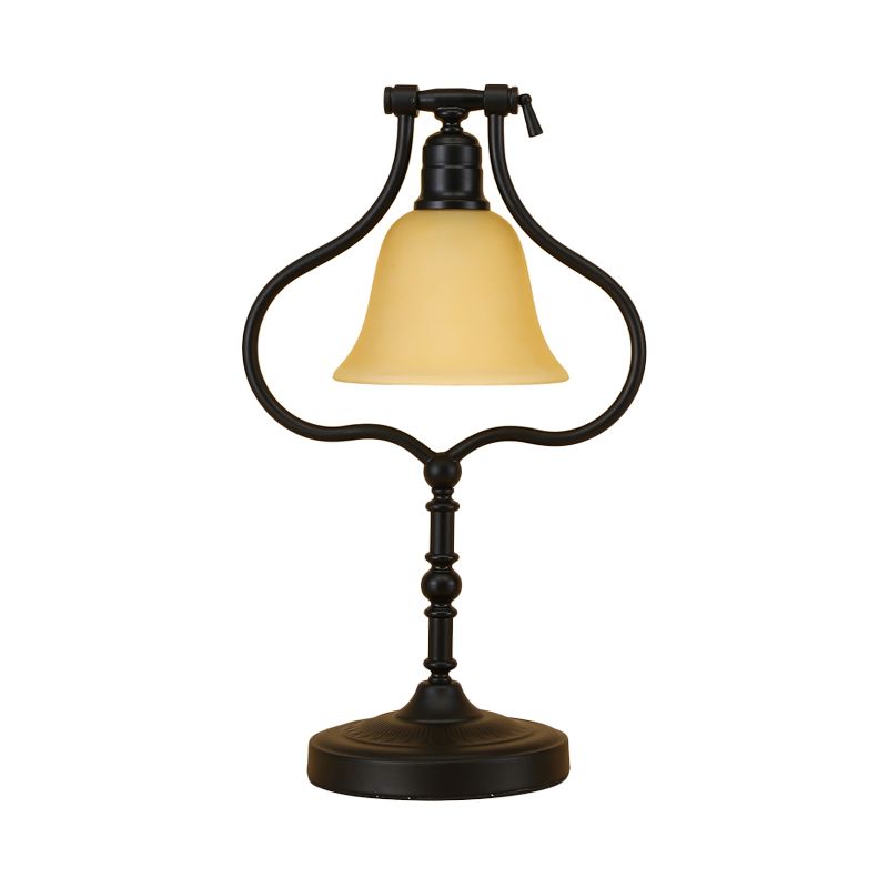 Pear Frame Iron Rotatable Table Light Traditional 1 Head Workshop Nightstand Light in Black with Flared Glass Shade