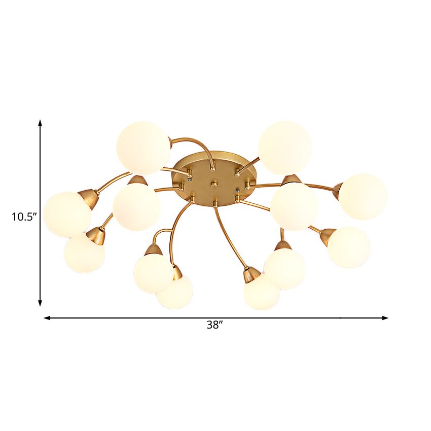 Grape Shape Semi Flush Lamp Modernist Amber/Smoky/Cream Glass 6/12 Lights Gold Led Semi Flush Mount Light Fixture