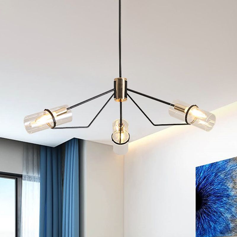 Sputnik Clear/Smoke Glass Chandelier Industrial 3/6 Cabezas dormitorio Luz colgante de lámpara en negro
