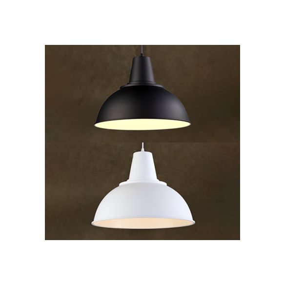 1 Light Ceiling Pendant Industrial Domed Aluminum Hanging Light in Black/White for Living Room