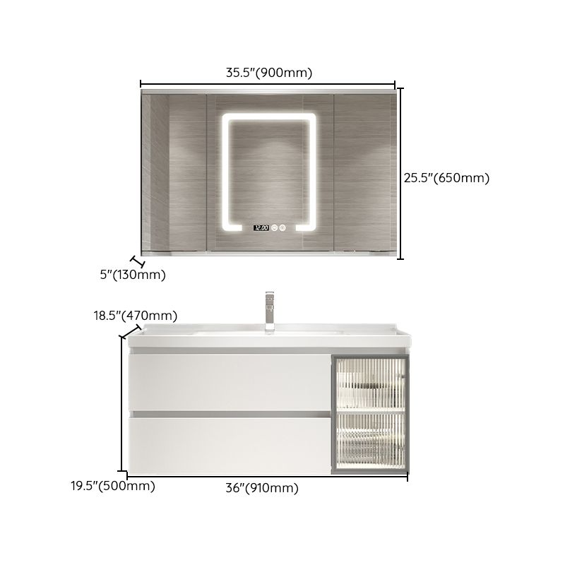 White Vanity Single Sink Rectangular 2 Drawers Wall-Mounted Bath Vanity with Mirror