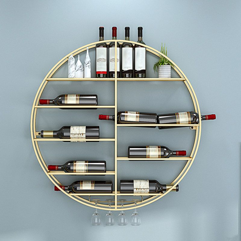 Modern Metal Wine Bottle & Glass Rack Wall Mounted Wine Rack Round