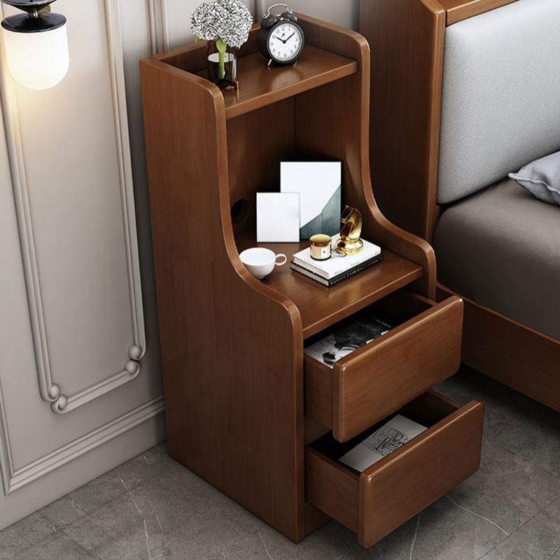 Solid Wood Bed Nightstand Contemporary Night Table with Drawers