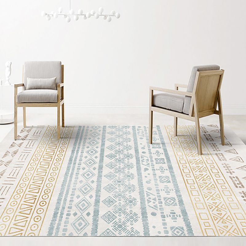 White Tone Boho-Chic Indoor Rug Polyester Tribal Pattern Carpet Easy Care Rug for Home Decoration