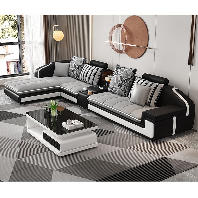 Contemporary Light Gray Sectional with Removable Cushions for Living Room