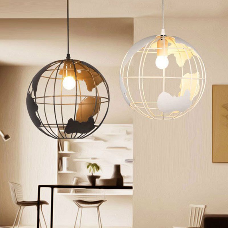 Lampe suspendue à un seul bulbe vintage du globe terrestre pendentif d'éclairage en fer pour le couloir