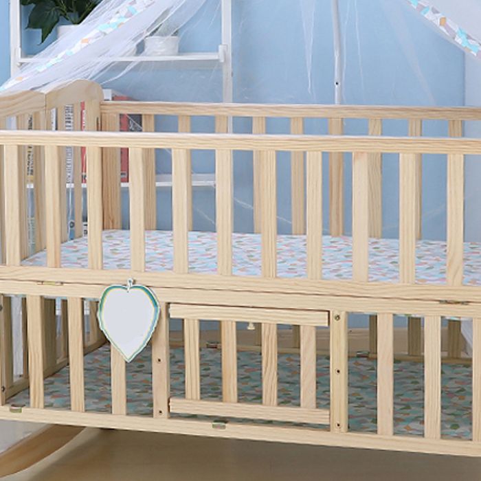 Convertible Solid Wood Baby Crib Folding Nursery Bed with Guardrail