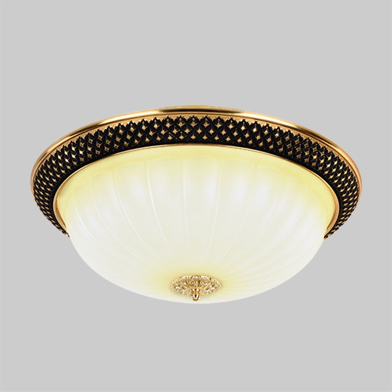 Couloir semi-Orb Flush Mount Vintage Fluted Opal Glass Black and Gold LED Ceiling Lighting, 11 "/15" Largeur