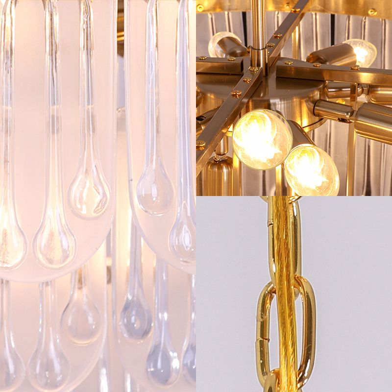 16"/23.5" W Frosted Glass Tiered Chandelier Light Modernist 3/8 Lights Hanging Lamp with Metal Chain in Gold