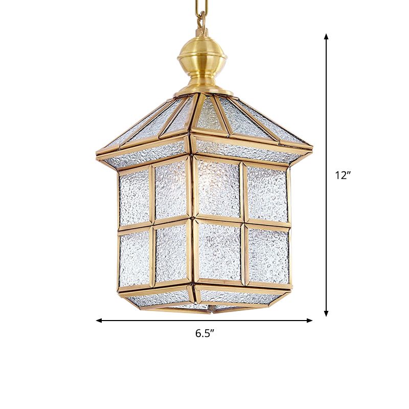 Lampe suspendue à la lanterne en or Verre givré transparent 6,5 "/ 8" de large 1 lumière du salon de salon Suspension de suspension