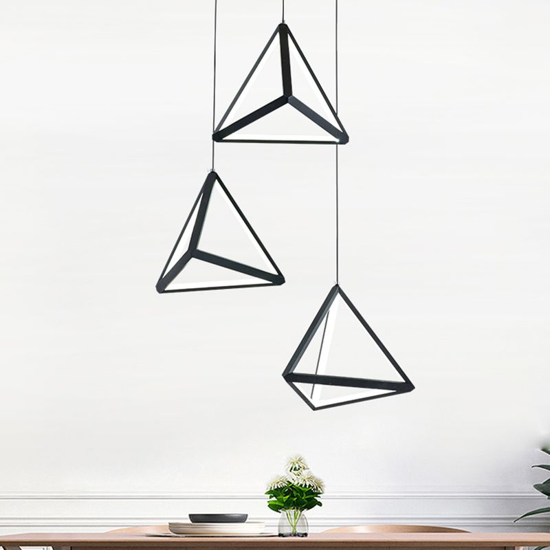 3 Lights Dining Room Cluster Pendant with Pyramid Acrylic Shade Black Hanging Ceiling Light in Warm/White Light