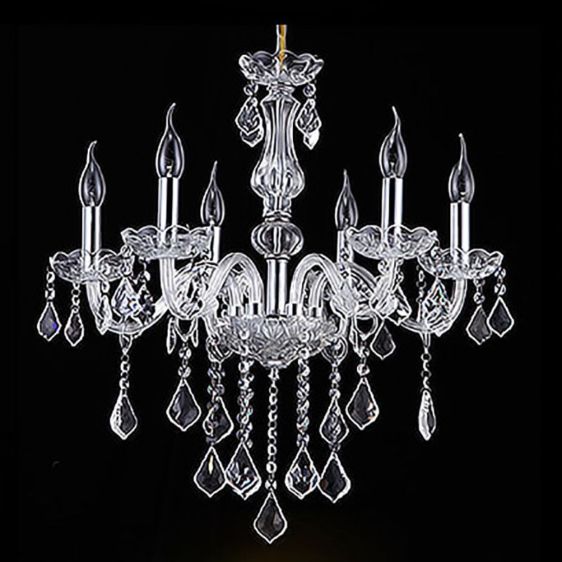 Candle Glass Chandelier Lighting Fixture Living Room Chandelier Lamp with Crystal Droplets