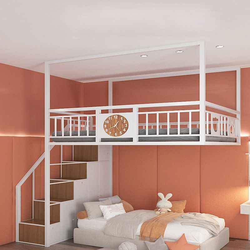 Metal Loft Bunk Bed Open Frame Bed with Guardrails and Stairway