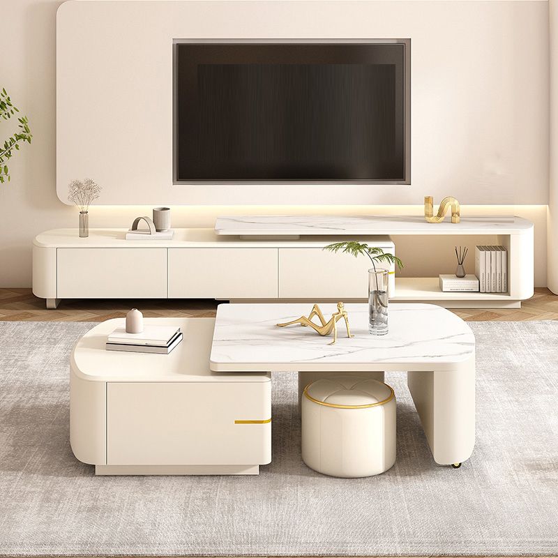 White TV Stand Console Contemporary Media Console with Drawers