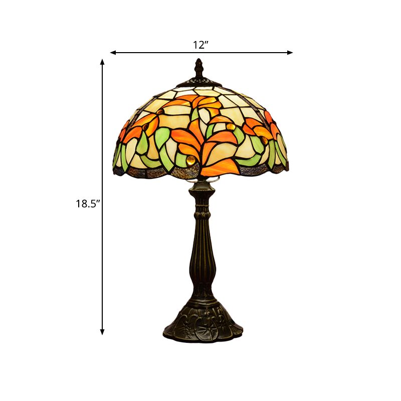 Hand-Cut Stained Glass Bronze Night Lamp Floral 1 Bulb Tiffany Style Table Light