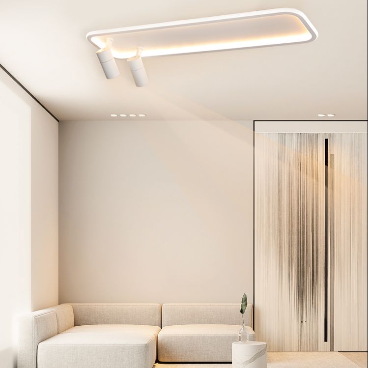 2-Light Rectangular LED Semi Flush Mount in Modern Minimalist Style Aluminium Ceiling Light in White