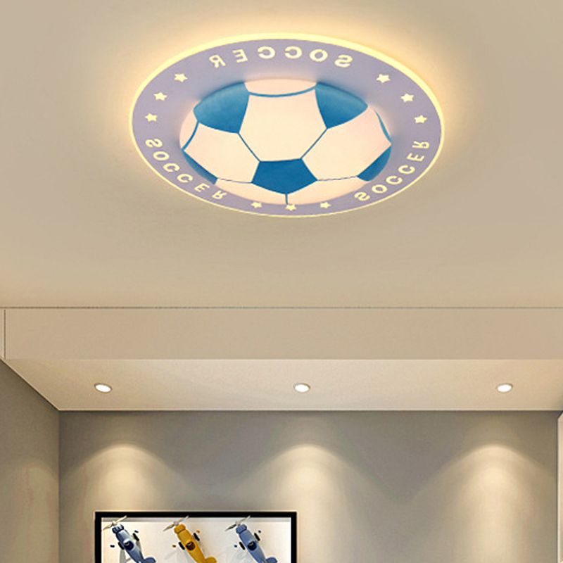 Kid Bedroom Flat Football Flush Mount Light Metal Acrylique Sport Style LED Ceiling Lamp