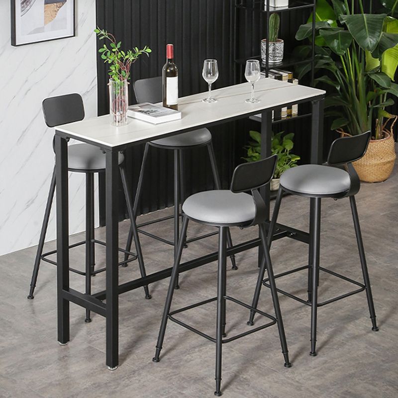 Rectangle Stone Top Bistro Bar Desk with Trestle Industrial Metal Frame Bar Table