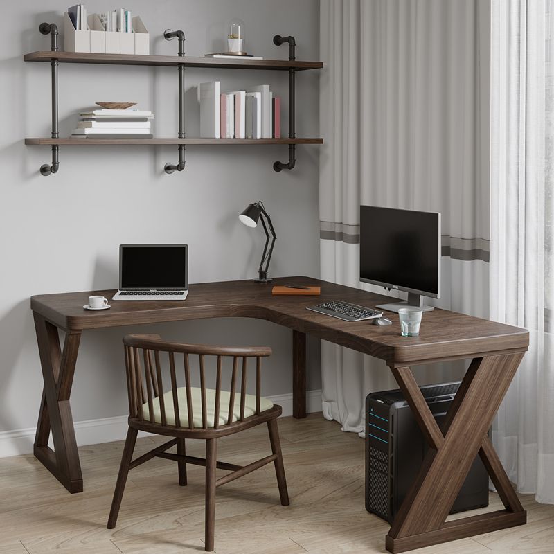 Modern Solid Wood Writing Desk 29.53" Tall Corner Office Desk in Brown