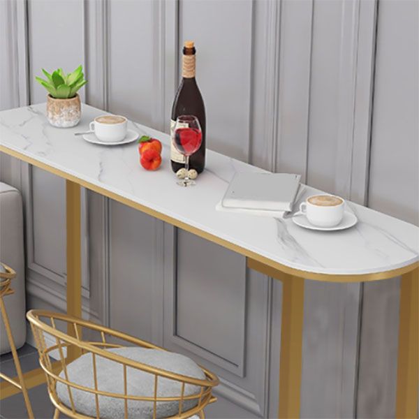 Contemporary Style Bar Table Bar Faux Marble Bar Desk with Sled Base