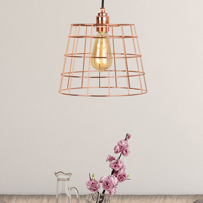 1-Light Hanging Light Kit Industrial Cone Iron Hanging Light Fixture in Copper for Living Room