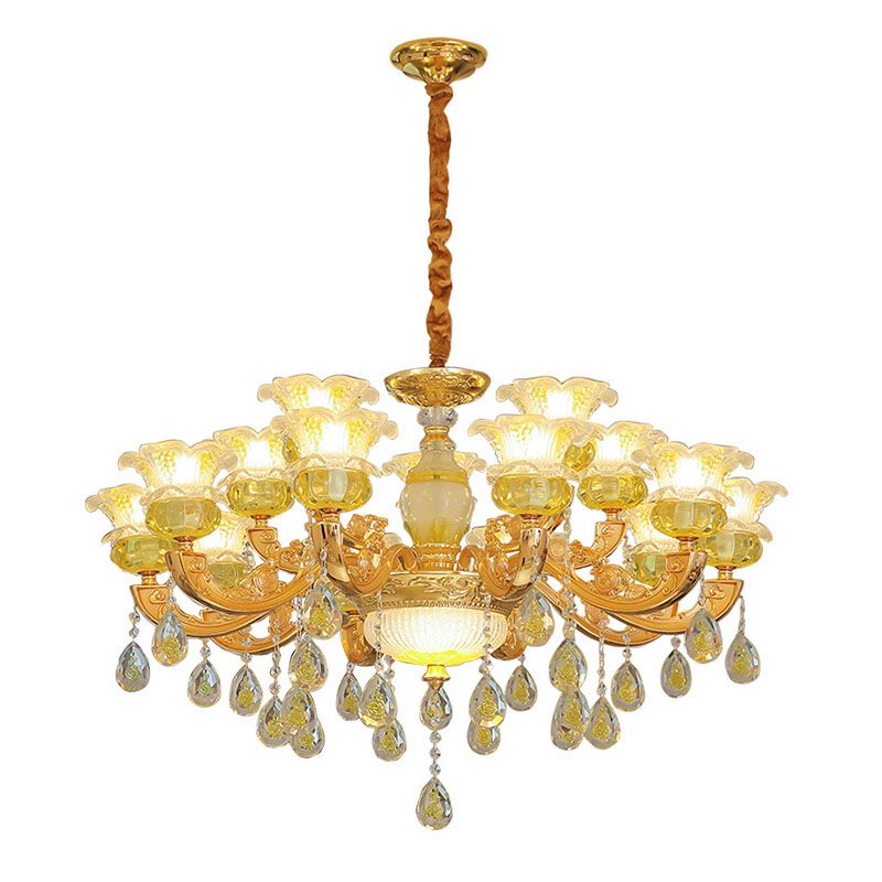 Floral K9 Crystal Drop Lamp Contemporary Gold Chandelier Light Fixture for Bedroom