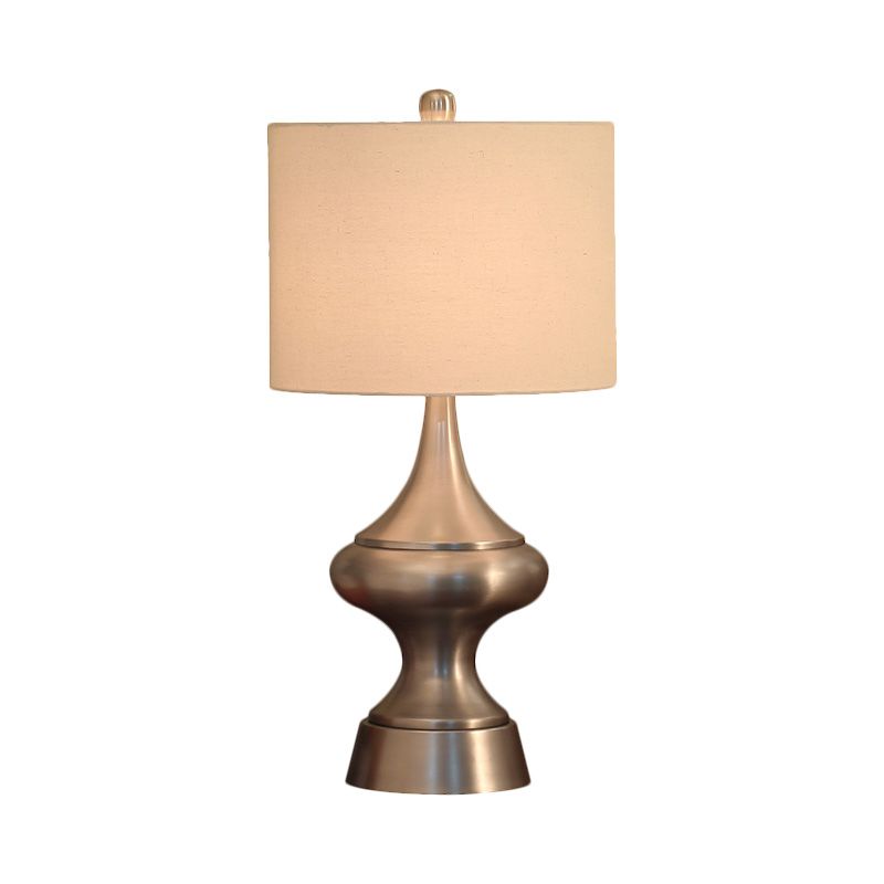 Bronze/Nickel trommelförmiger Schreibtisch Leichter Vintage -Stil Stoff 1 Leichte Gästezimmer Nachttischlampe