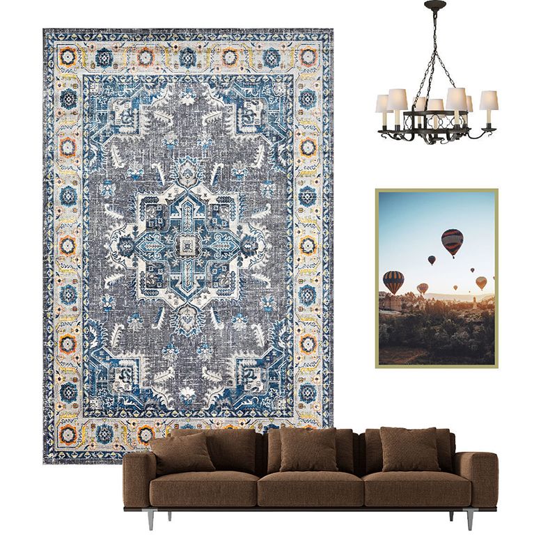 Traditional Medallion Printed Rug Color Mixed Polyester Area Carpet Non-Slip Backing Rug for Living Room