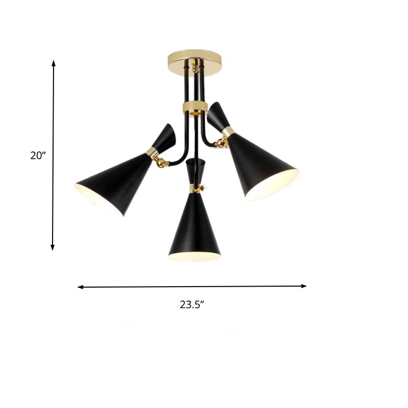 Iron Flared Drop Pendant Modern 3/5-Light Black Chandelier Light Fixture for Dining Room