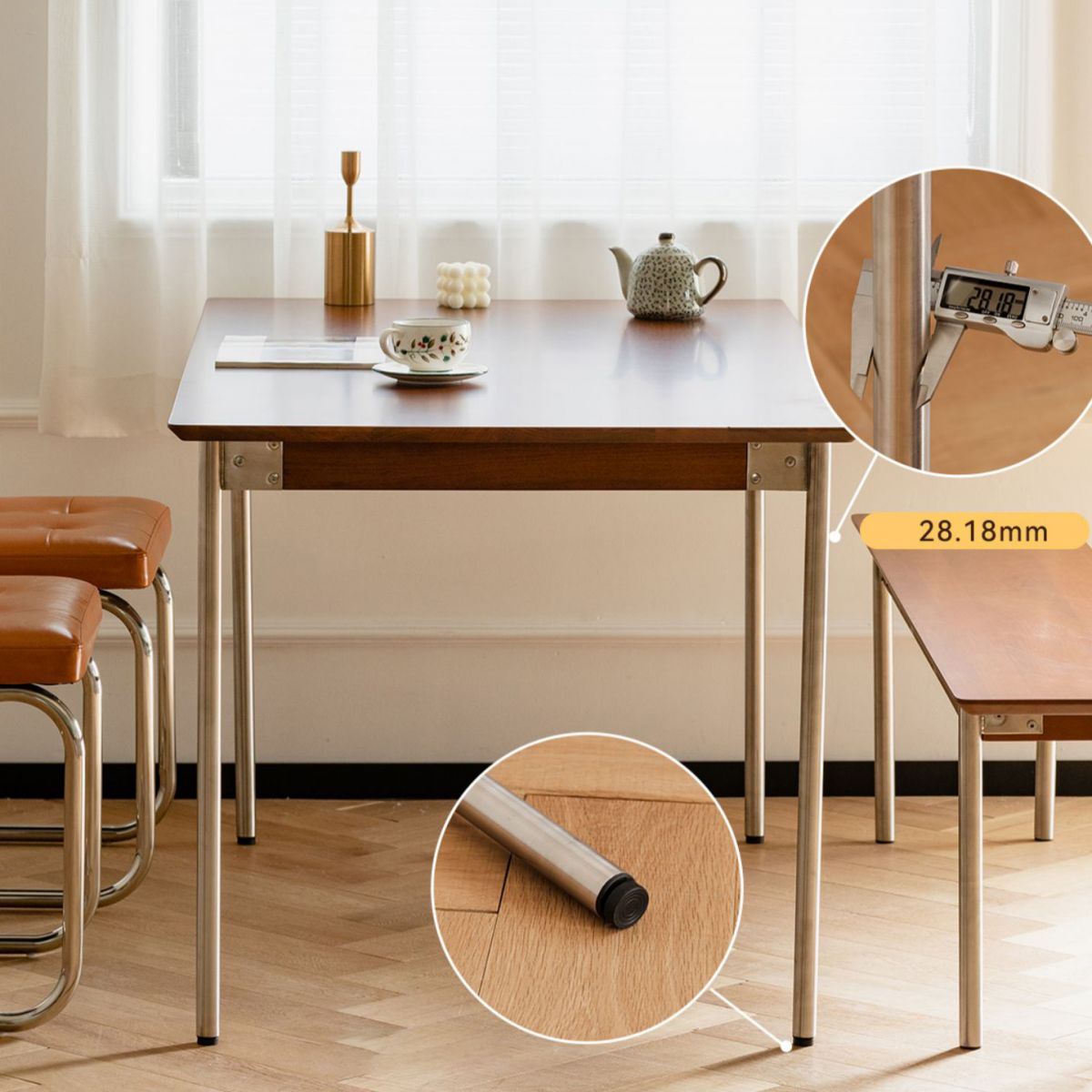 Minimalistische keukenbruine eettafel rechthoekige vorm vaste houten eettafel met 4 potenbasis