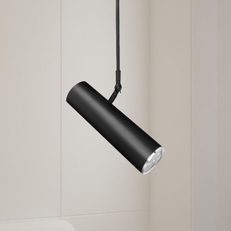 Cylinder LED Hanging Light Metal Simple Style Black Pendant Light with Adjustable Joint in Warm/White, 11"/19" Height