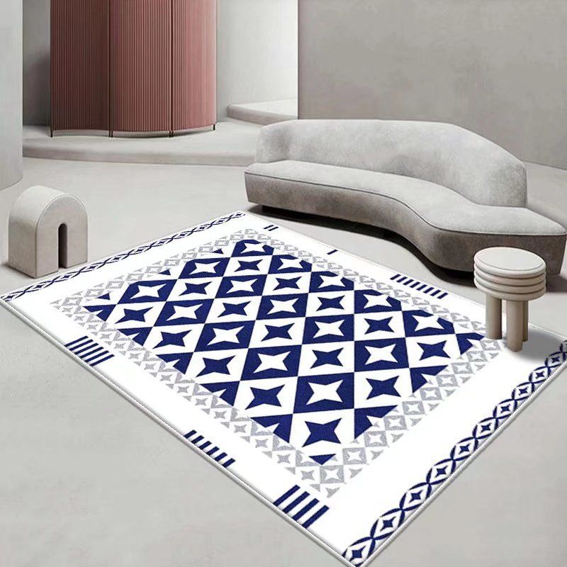 White Simple Rug Polyester Pattern Rug Stain Resistant Rug for Drawing Room