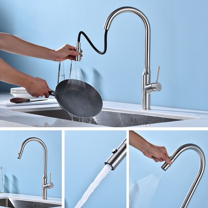 Modern Kitchen Faucet Stainless Steel 1-Handle High Arc Retractable Kitchen Faucet