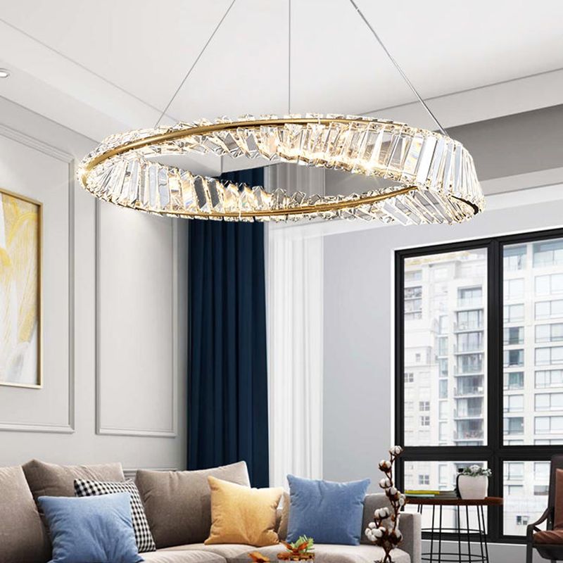 LED simple moderne suspension du pendentif cristallin de cristal circulaire pour le salon