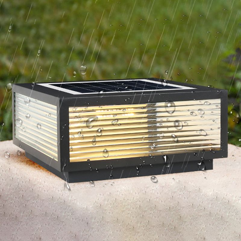 Rectangular Shape Metal Outdoor Lights Modern 1 Light Solar Pillar Lamp in Black