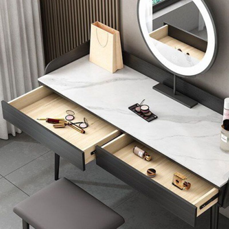 Contemporary Makeup Table Set with 2 Drawers, Black and White/Grey Make-up Vanity