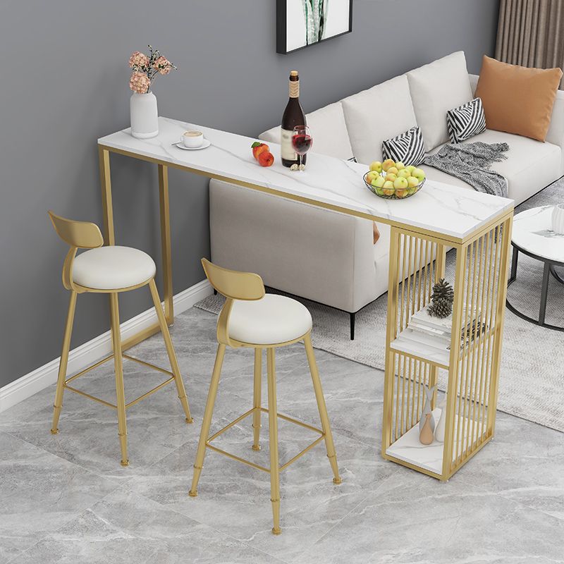 Stone Bar Dining Table Glam Rectangle Bar Table with Double Pedestal for Balcony