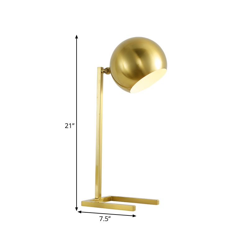 1-Head Global Table Light Traditional Gold Metallic Nightstand Lighting for Study Room