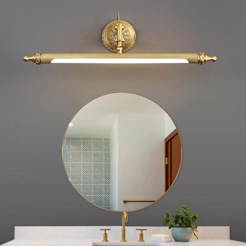 1 Light Metal Linear Mirror Wall Lighting Modern Style Wall Mounted Light Fixture in Brass