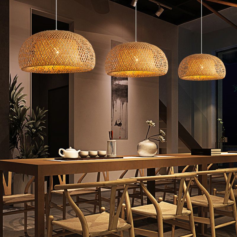 Modern Style Bamboo Pendant Light Fixture 1 Light Living Room Hanging Lamp Fixture