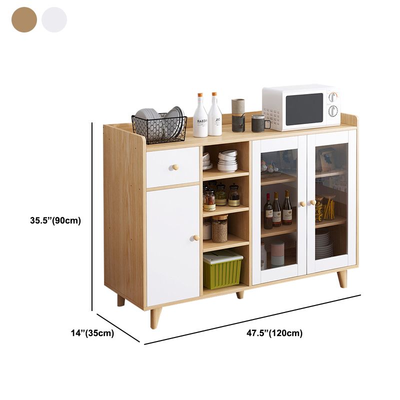 Glass Door Contemporary Sideboard Engineered Wood Sideboard for Kitchen