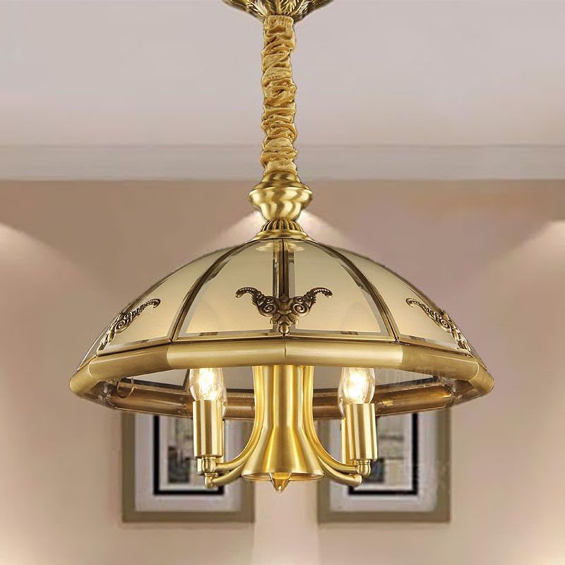 5 bulbes lustre en verre sableux Colonial Colonial Brass Dome Bedroom Pendant Lighting