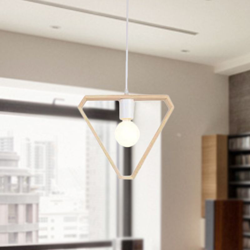 Triangle / carré / hexagonal suspension pendentif contemporain en bois à 1 lumière de chambre à coucher