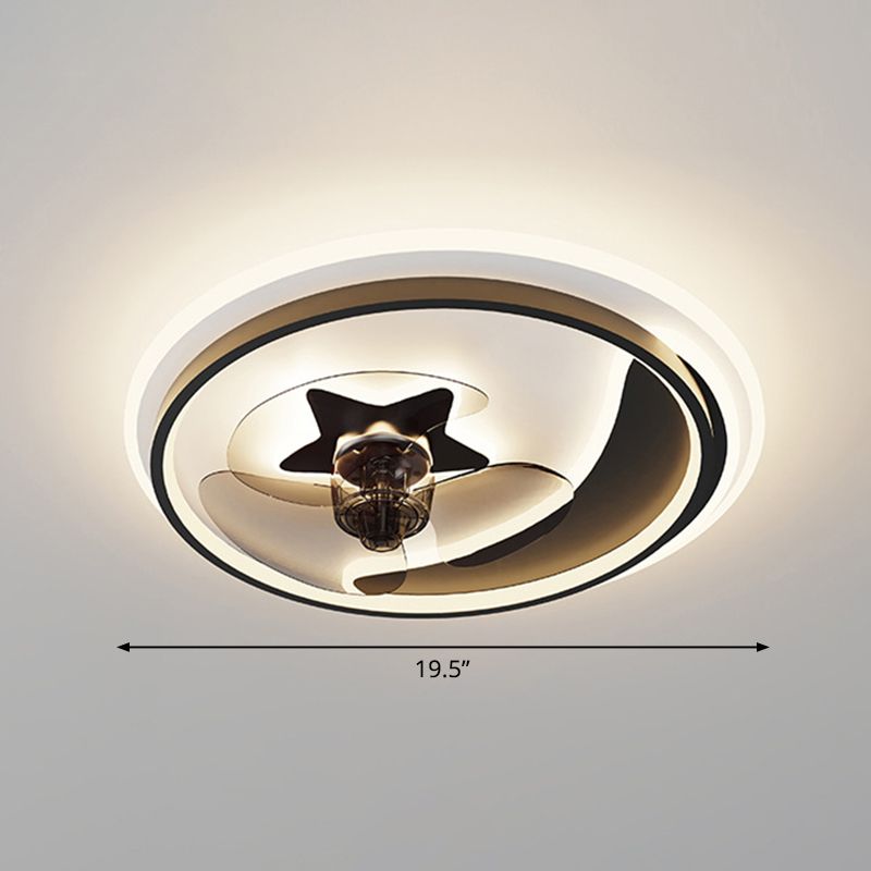 3 Blades Round LED Ceiling Fan Light Minimalist Metal Bedroom Semi Flush Mount Fixture with Remote