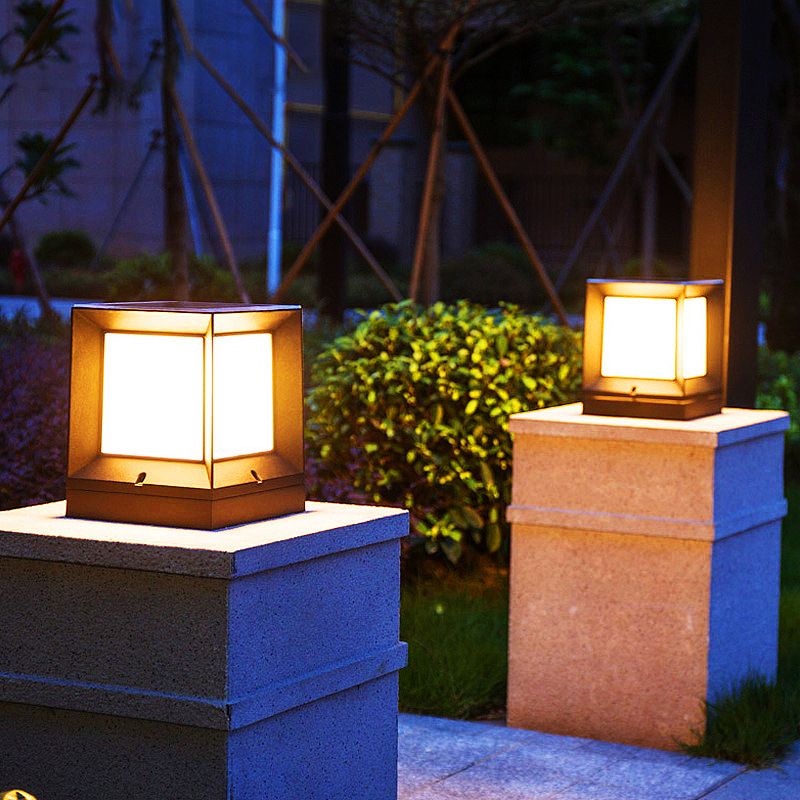 Modern Simple Plastic Outdoor Light Rectangle Shape Waterproof Pillar Lamp for Courtyard