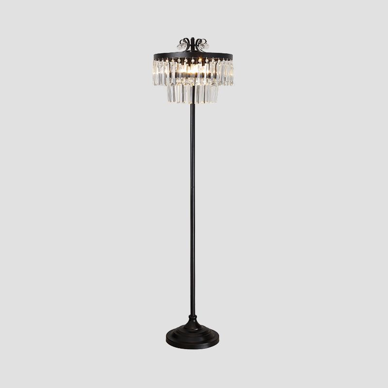 Crystal Black Standing Floor Lamp 2-Teir Drum 1 Blub Contemporary Standing light