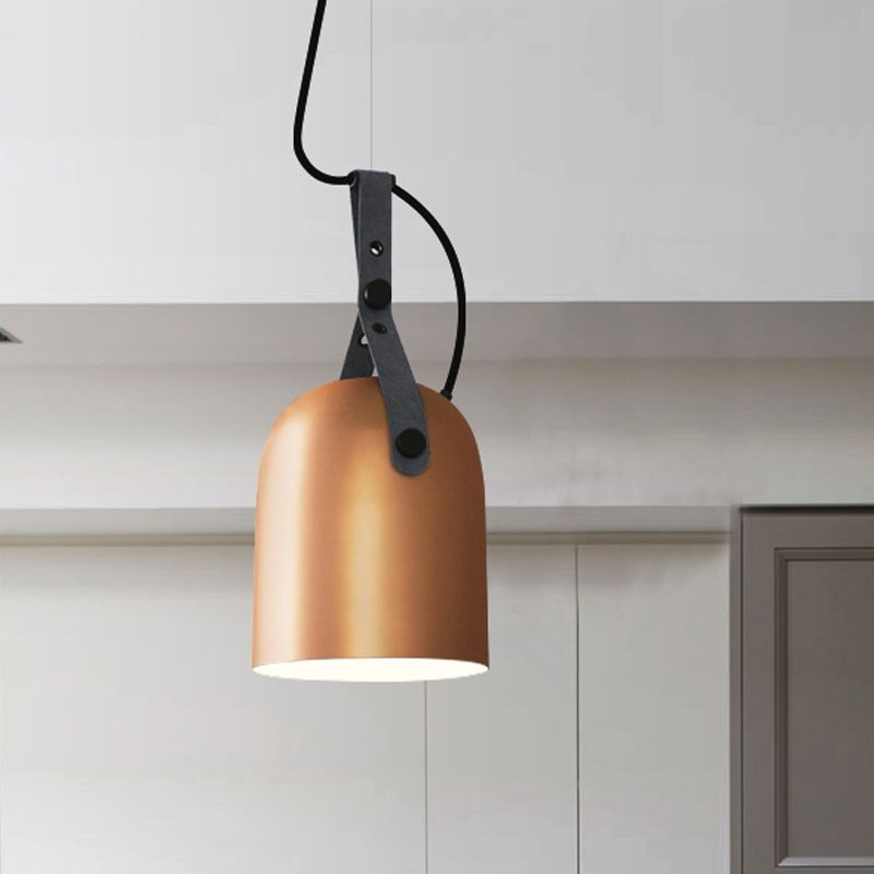 Elongated Dome Kitchen Ceiling Lamp Factory Iron 1 Head Black/Copper/Silver Hanging Light Fixture with Strap Handle