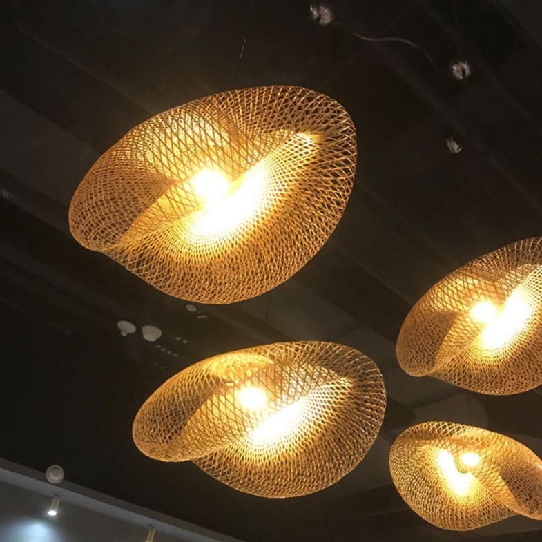 Swirl Hanging Pendant Lights Chinese Rattan Pendant Ceiling Lights for Restaurant