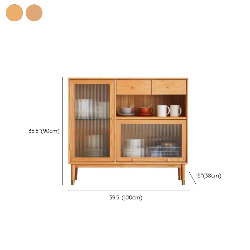 Pine Display Stand Contemporary Glass Doors China Cabinet with Drawers