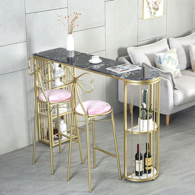 Gold Glam Style Table in Faux Marble Bar Table with Metal Base for Kitchen